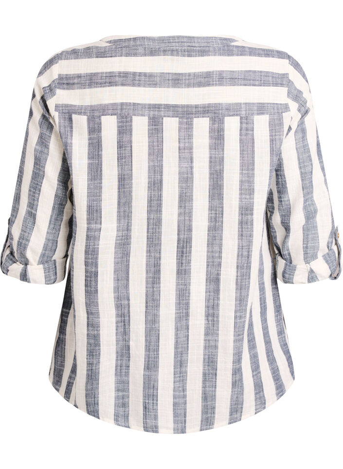 Cotton shirt blouse with V-neck, Blue, Packshot image number 1