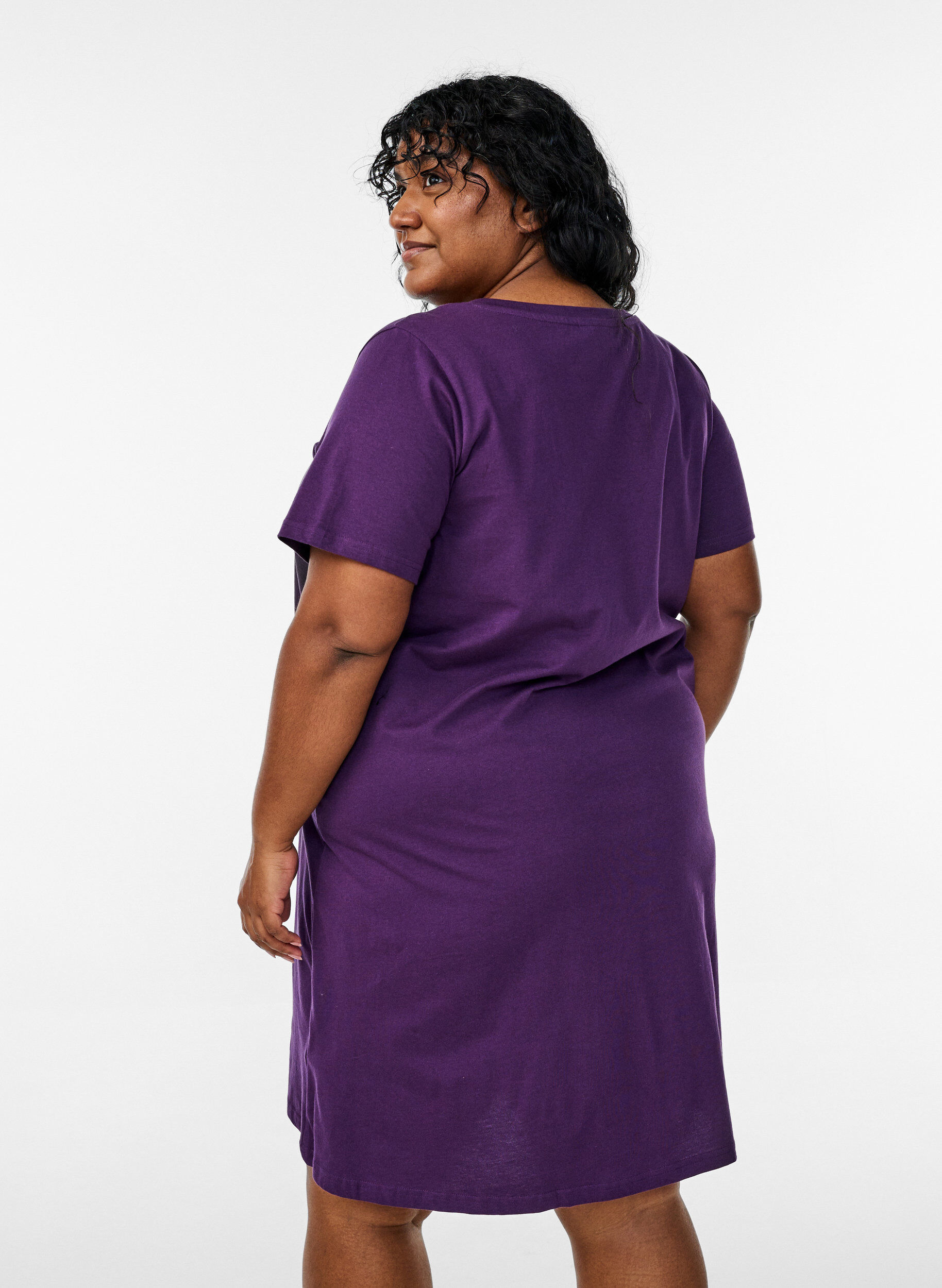 ZizzifashionOrganic cotton nightgown with v-neck, Purple, Model image number 2