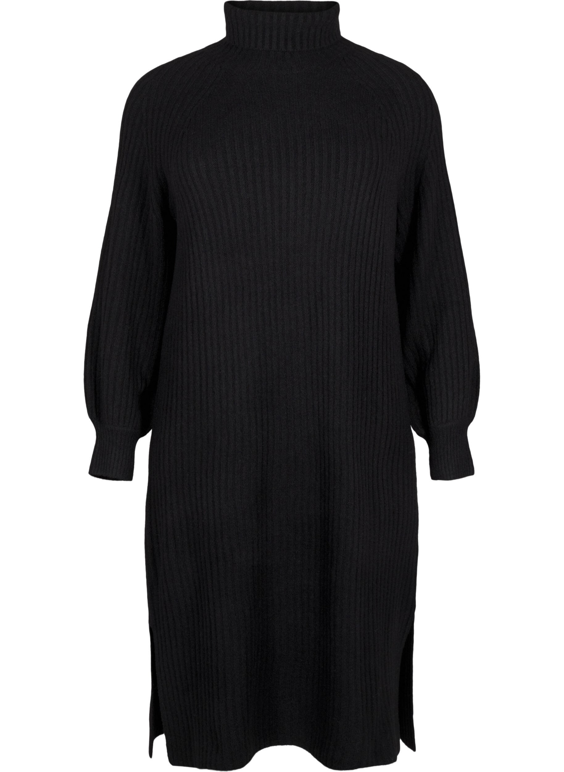 Zizzifashion Long knit dress with turtleneck, Black, Packshot image number 0