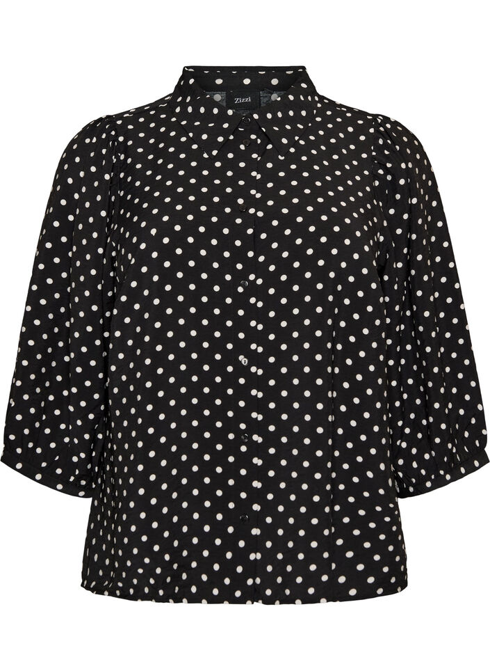 Shirt with dotted pattern and 3/4 sleeves, Black, Packshot image number 0