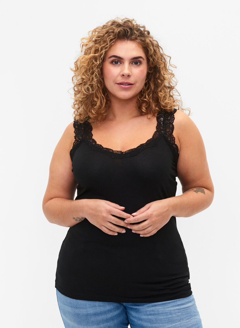 2-pack top with lace, Black / Black, Model image number 0