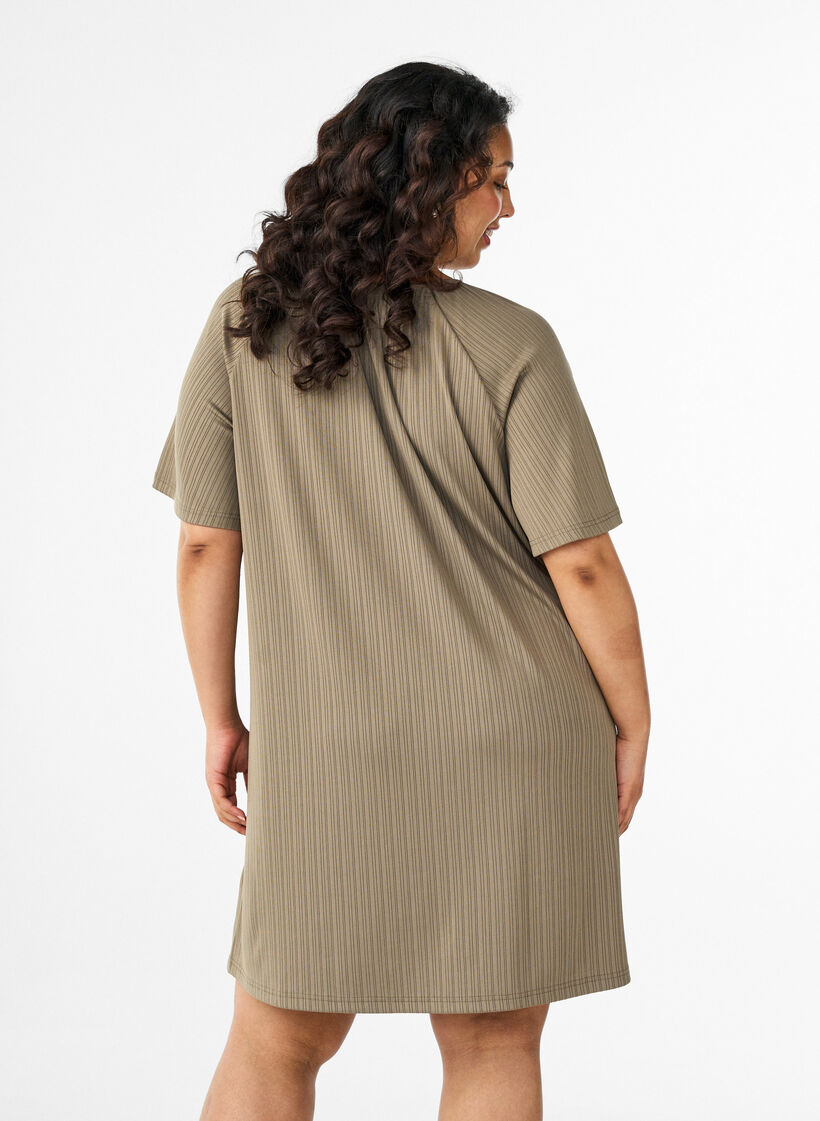 Jersey tunic with textured stripes, Brown, Model image number 2
