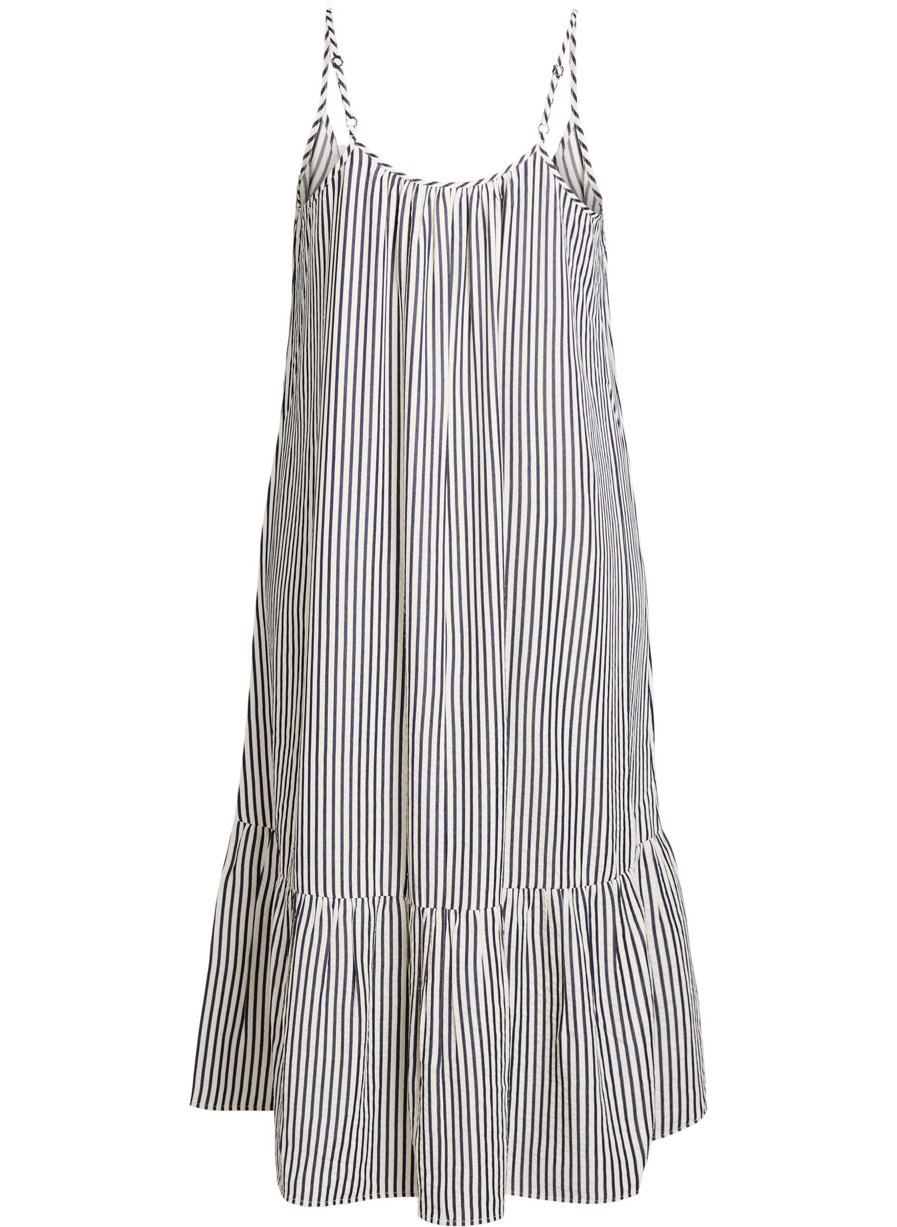 ZizzifashionSummer dress with stripes and A-line shape, Black, Packshot image number 1