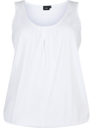 Cotton top with round neck and lace trim, Bright White, Packshot image number 0