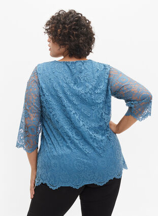Lace blouse with 3/4 sleeves., Captains Blue, Model image number 1