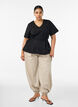 Blouse in a cotton blend with a V-neck and tie-string, Black, Model image number 1