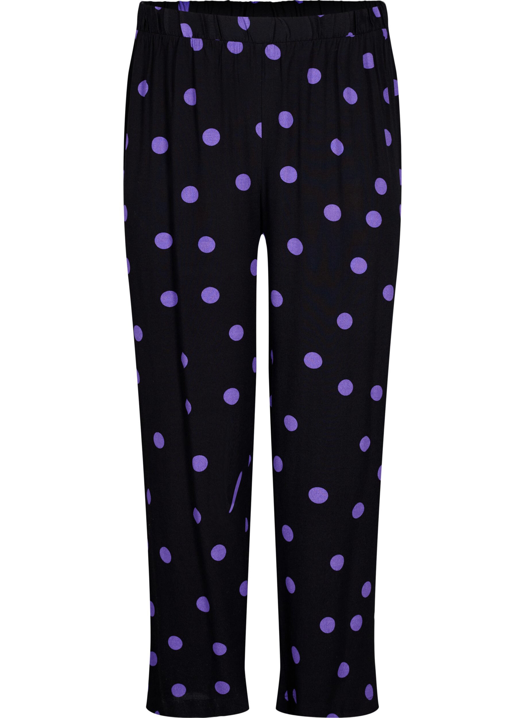 Zizzifashion Viscose trousers with polka dots, Black w. Purple Dot, Packshot image number 0