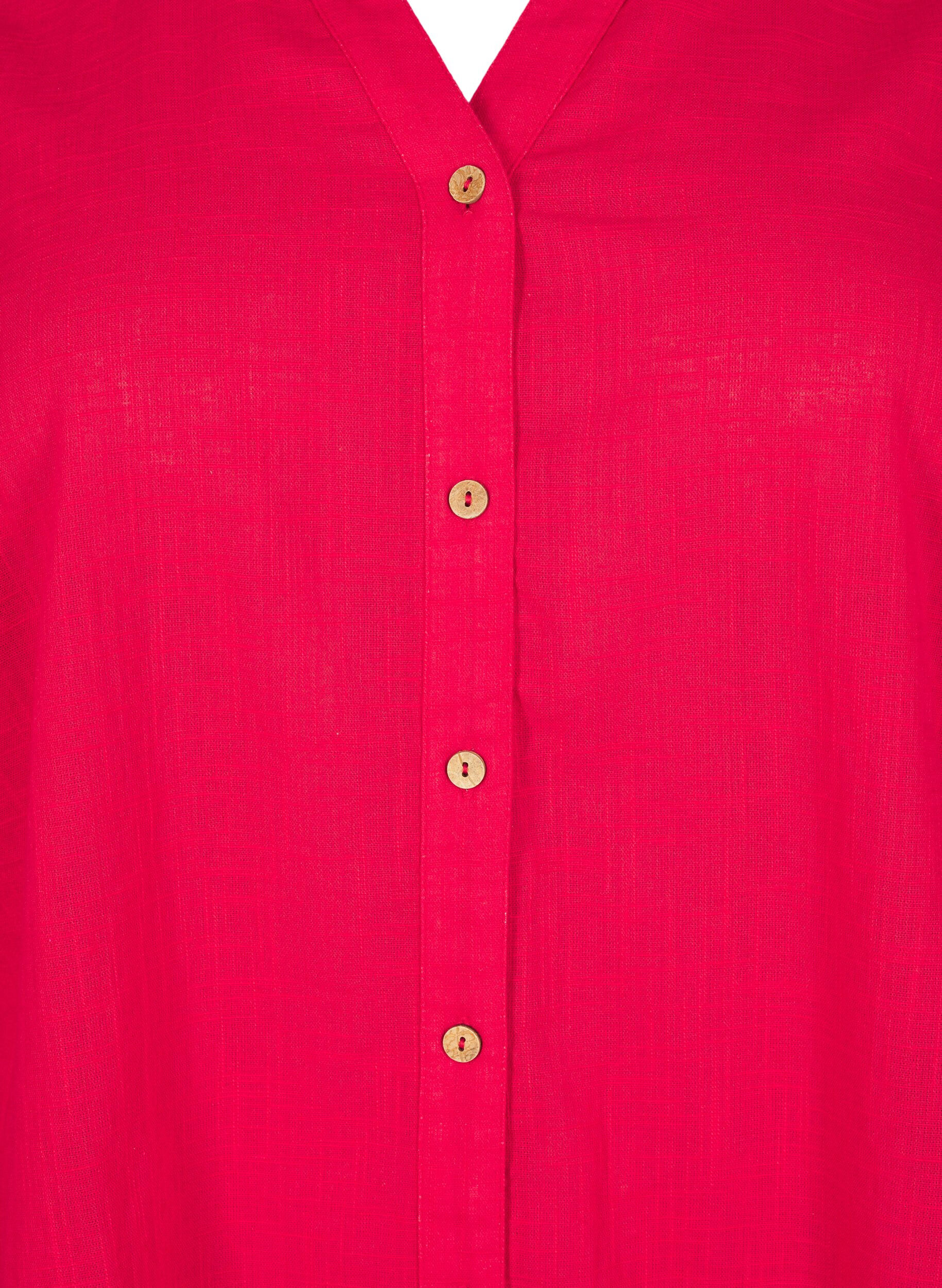 Zizzifashion Cotton shirt blouse with a v-neck, Red, Packshot image number 2