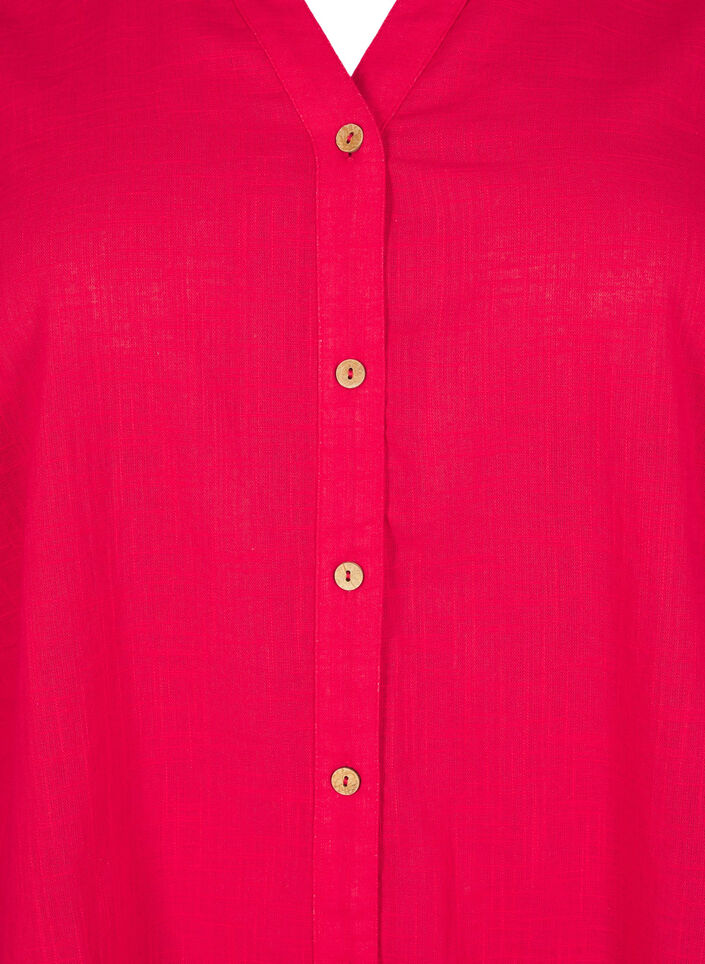 Cotton shirt blouse with a v-neck, Red, Packshot image number 2