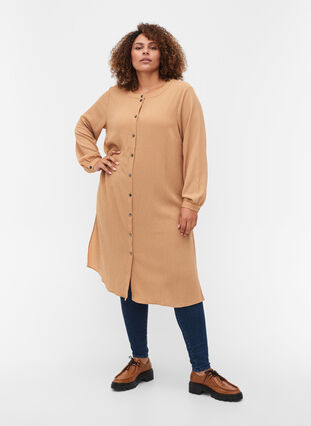 Long-sleeved, textured shirt dress, Indian Tan, Model image number 2