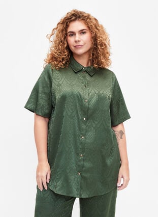 Long shirt with textured pattern, Duck Green, Model image number 0