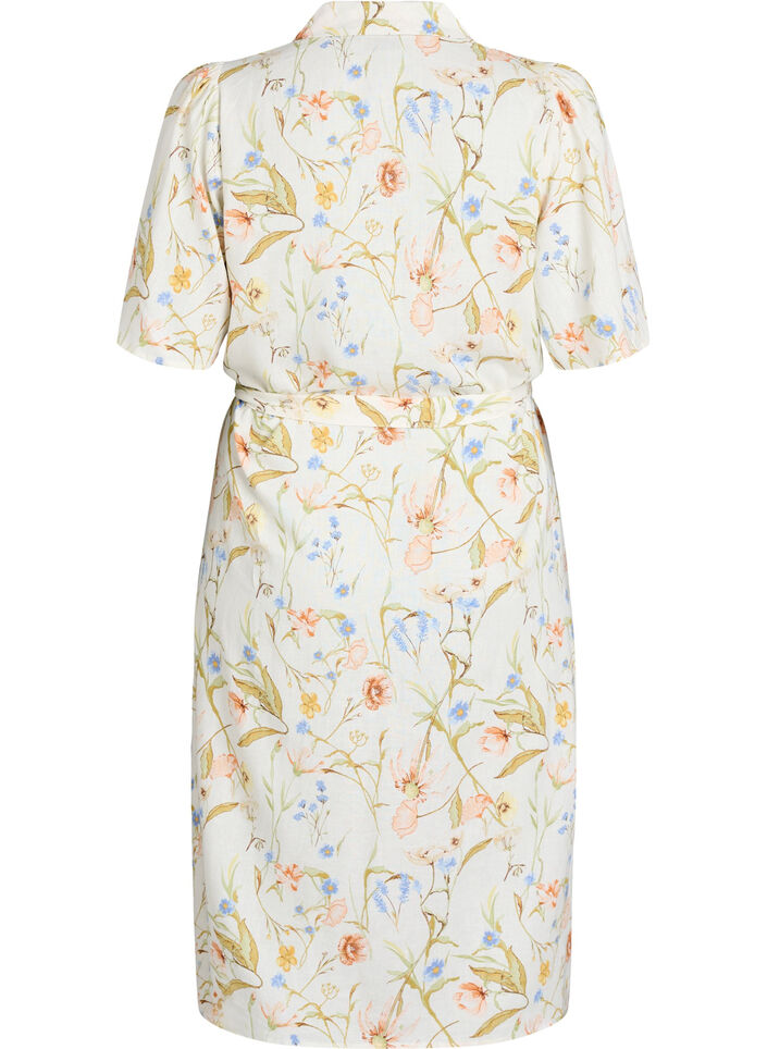 Shirt dress in linen and viscose with a tie belt, Vanilla, Packshot image number 1