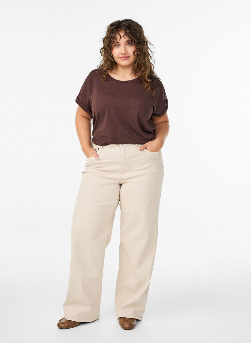 Short-sleeved cotton blend t-shirt, Brown, Model image number 1