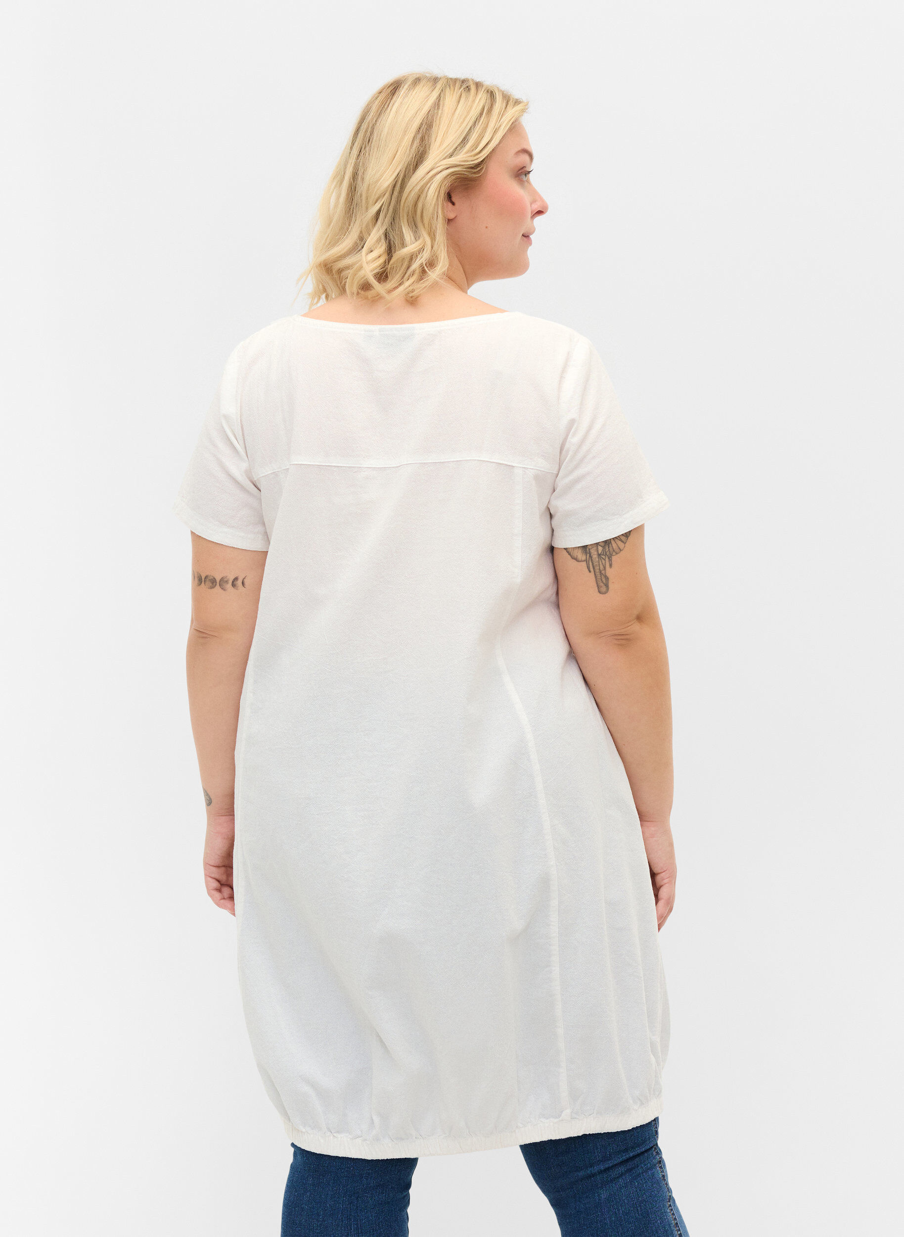 ZizzifashionShort-sleeved cotton dress, White, Model image number 2