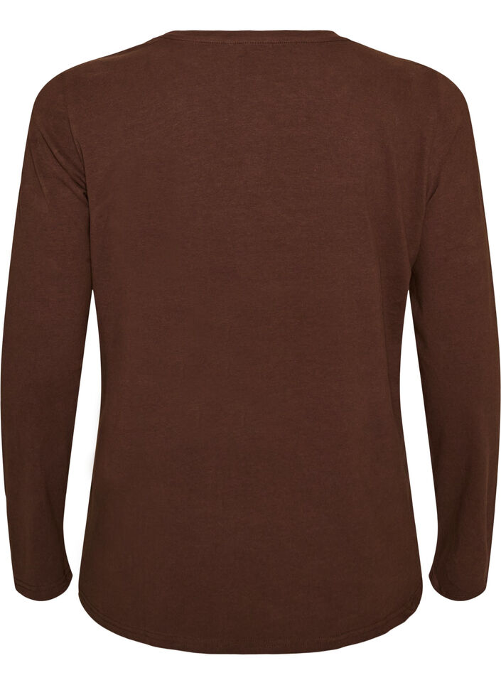 Basic jersey blouse with long sleeves, Brown, Packshot image number 1