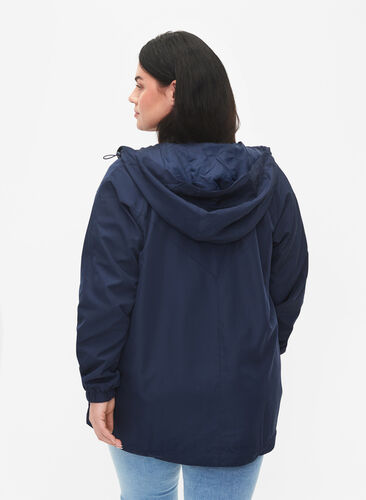 Short jacket with hood and adjustable bottom, Navy Blazer, Model image number 1