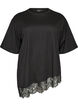 T-shirt with asymmetric lace hem, Black, Packshot image number 0