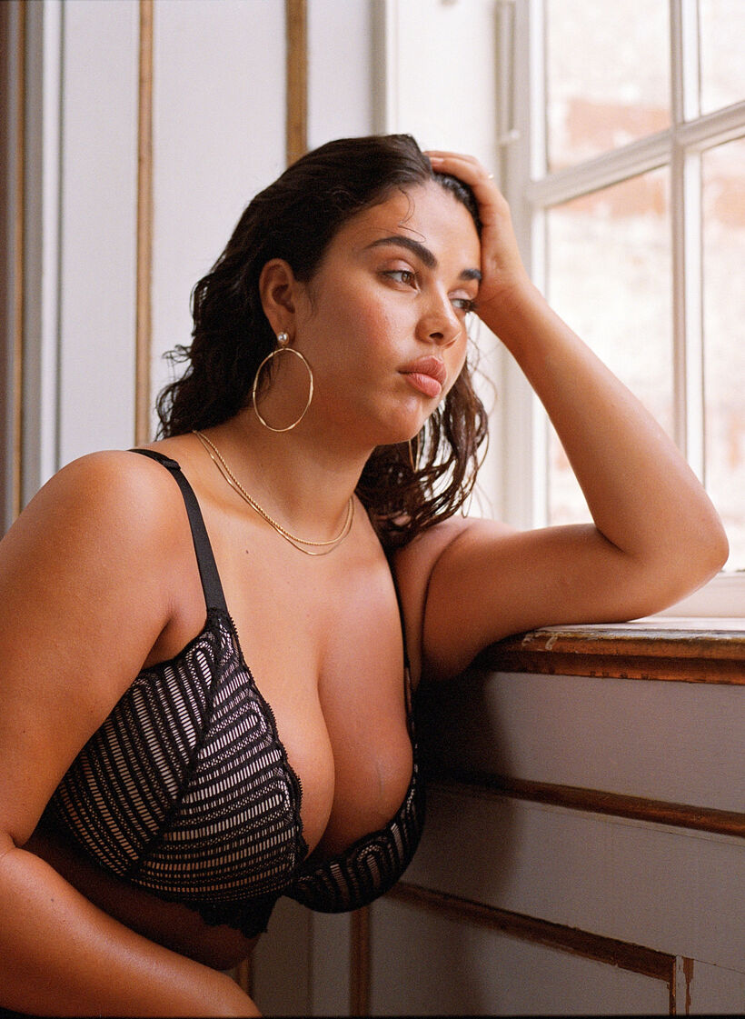 Bralette with lace and soft padding, Black, Image image number 0