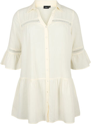 Organic cotton tunic with feminine details, Antique White, Packshot image number 0