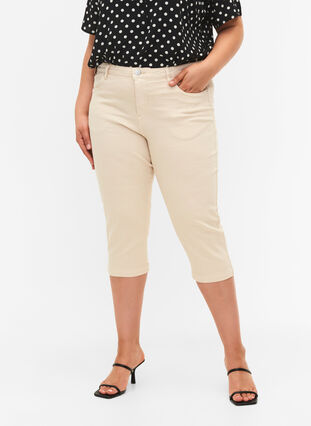 Close-fitting Emily capri trousers, Oatmeal, Model image number 3