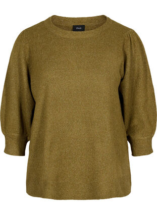 Mottled knitted top with 3/4-length sleeves, Fir Green Mel., Packshot image number 0