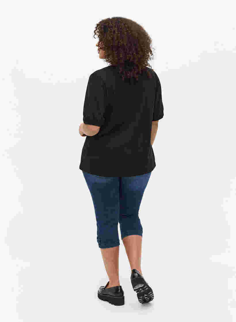 Long cotton denim shorts, Dark blue denim, Model image number 1