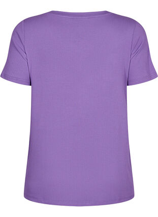 Ribbed viscose T-shirt with v-neck, Deep Lavender, Packshot image number 1