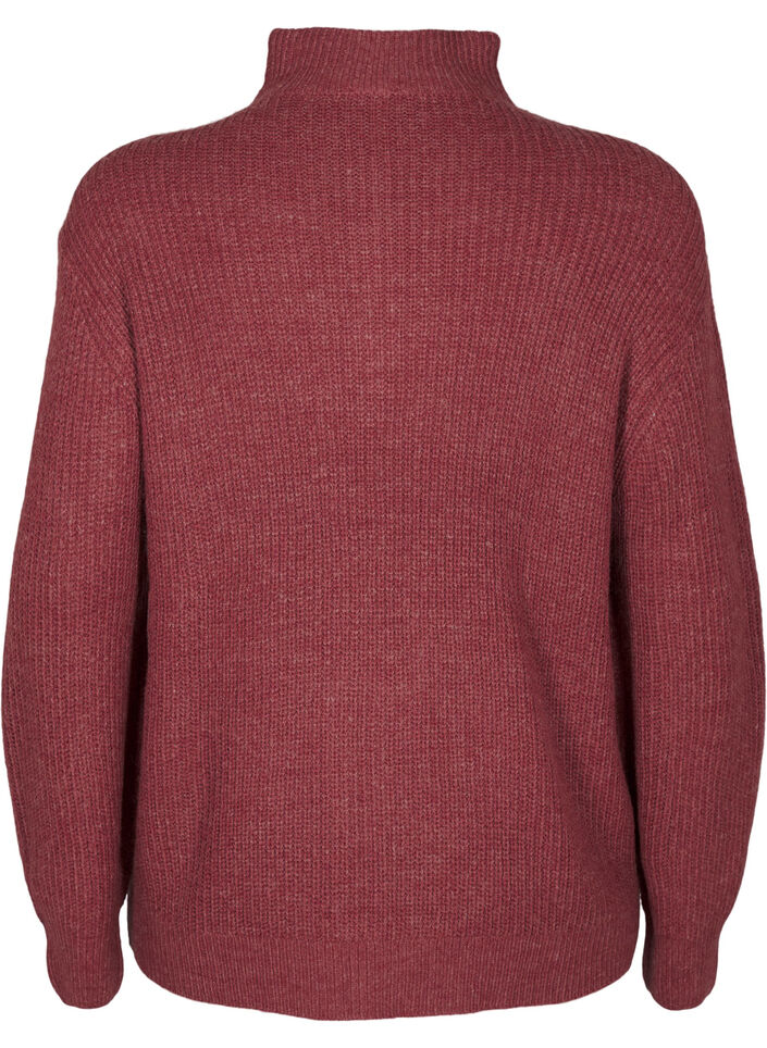Knitted sweater with high neck and zipper, Red, Packshot image number 1