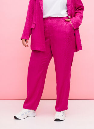 Tone-on-tone viscose jacquard trousers, Rose Violet, Model image number 2