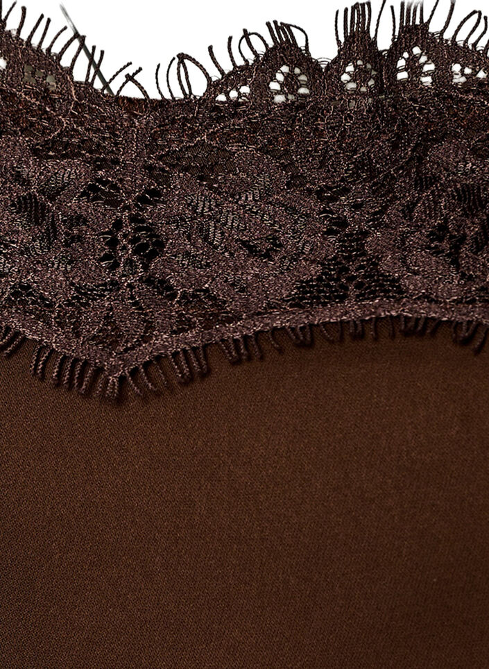 Long satin top with lace edges, Brown, Packshot image number 2