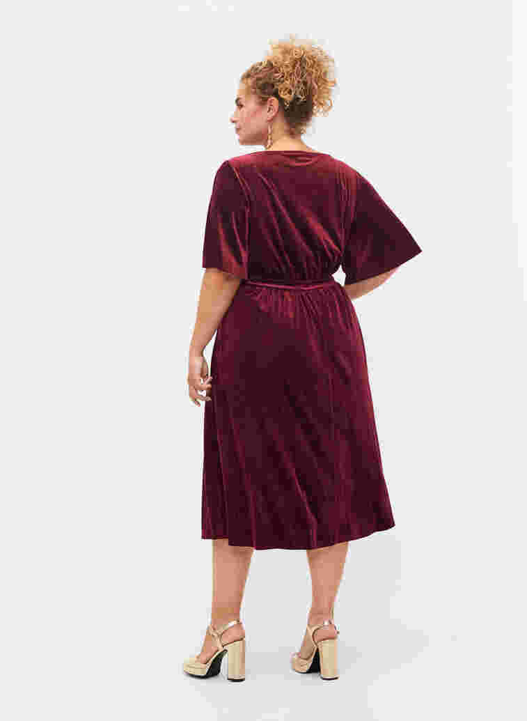 Velour dress with v-neckline and glitter, Winetasting, Model image number 1