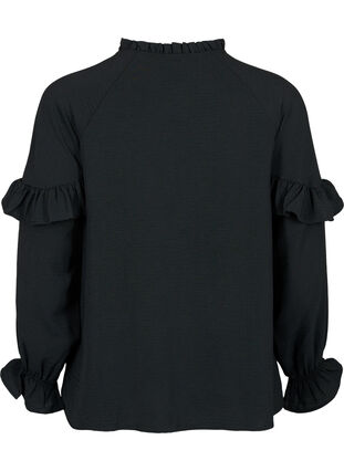 Blouse with ruffles and buttons, Black, Packshot image number 1
