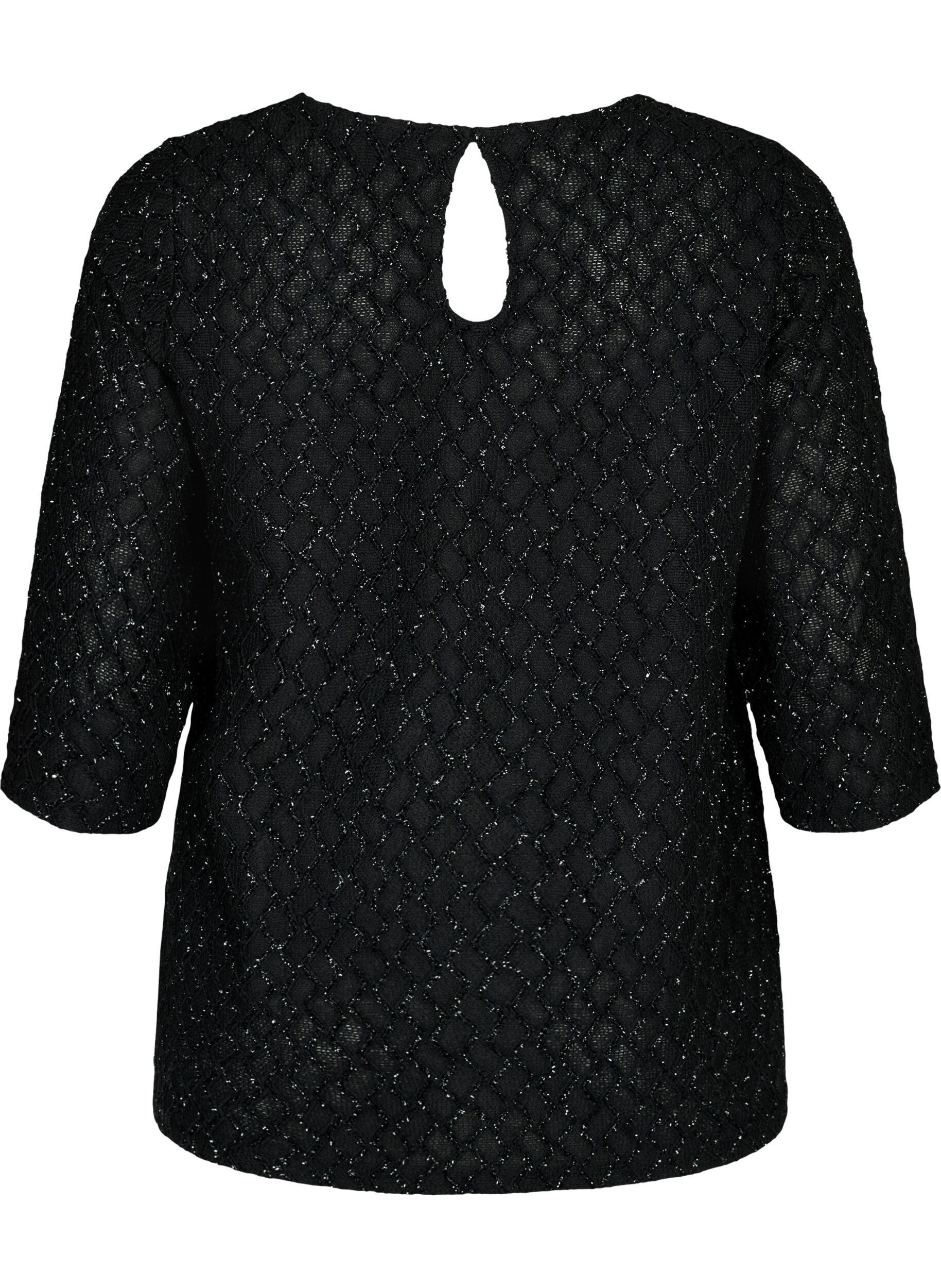 Zizzifashion Patterned blouse with 3/4 sleeves and glitter, Black, Packshot image number 1