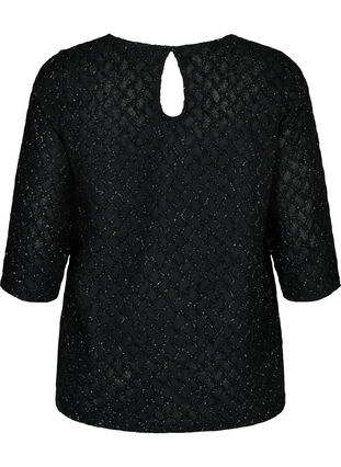 Patterned blouse with 3/4 sleeves and glitter, Black, Packshot image number 1