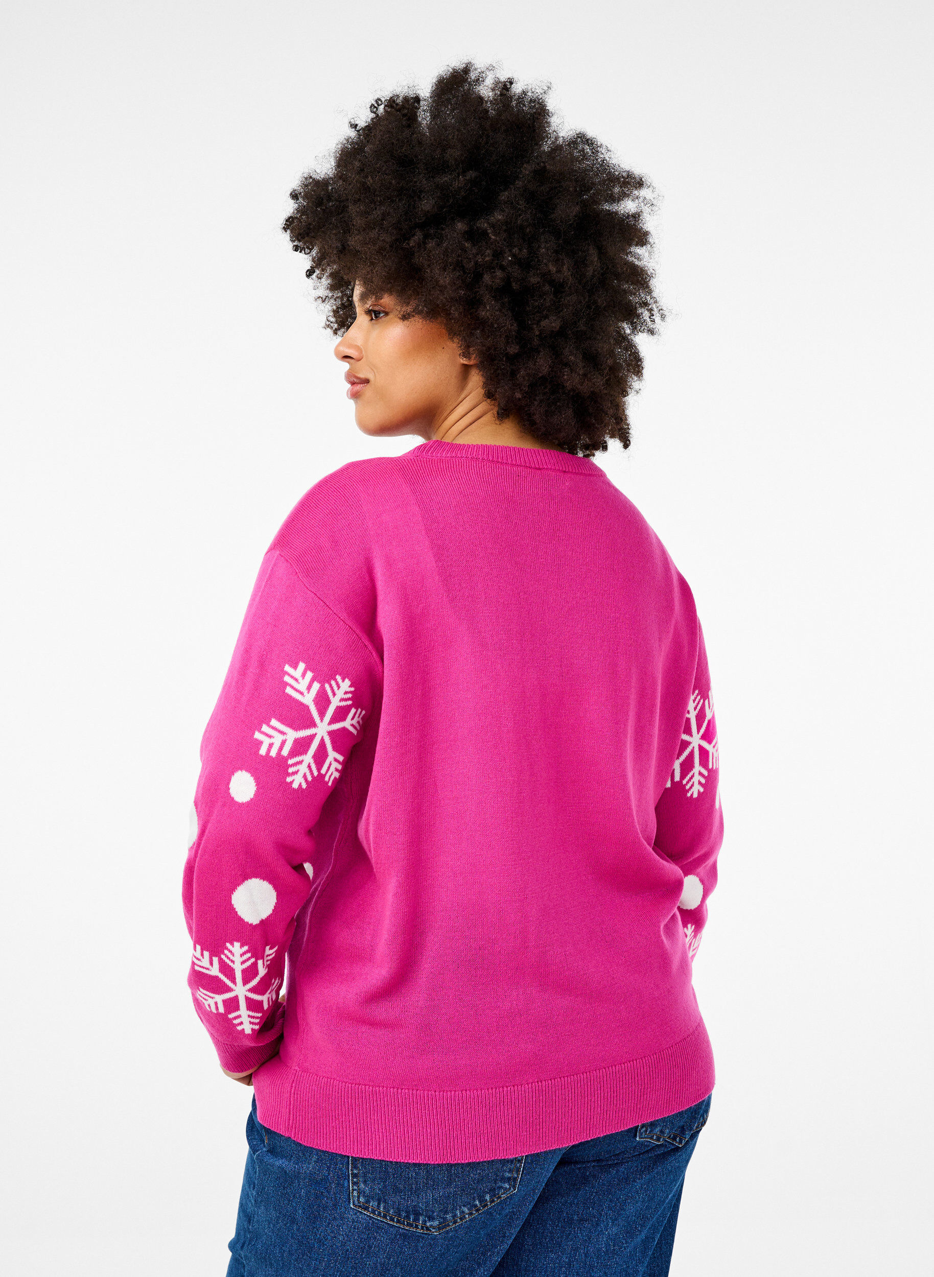 Zizzifashion Christmas jumper with a round neck, Pink Glow Comb, Model image number 1