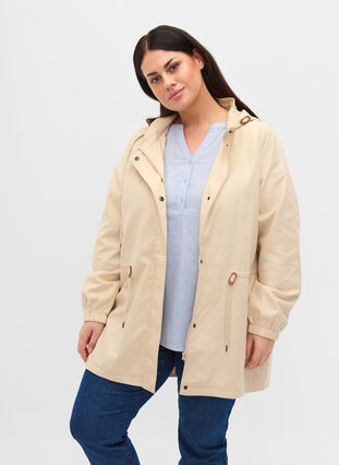 Long parka jacket with a hood and pockets, Birch, Model image number 0