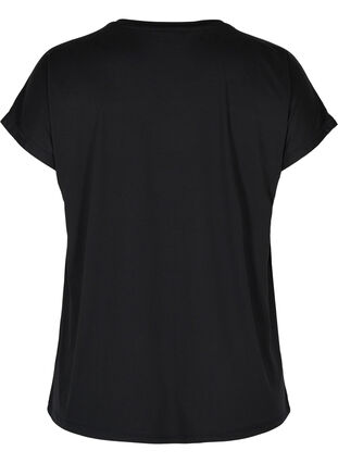 Short-sleeved sports t-shirt with patterned mesh, Black, Packshot image number 1