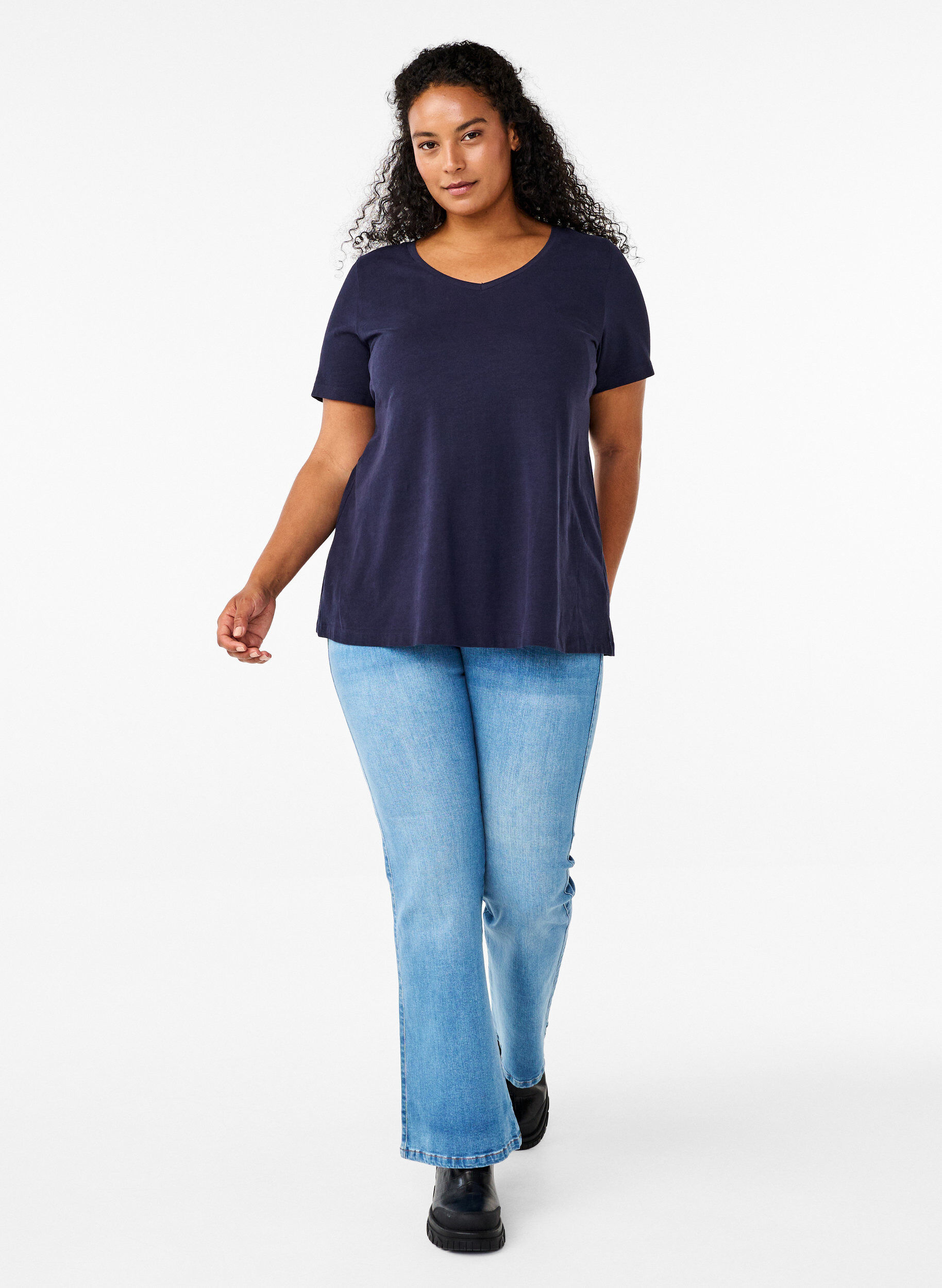 Zizzifashion Basic plain cotton t-shirt, Blue, Model image number 1
