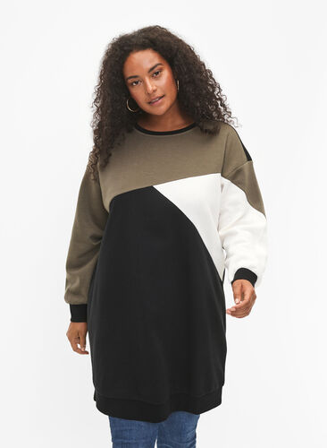 Long sweatshirt with colorblock pattern, Kalamata Color B. , Model image number 0