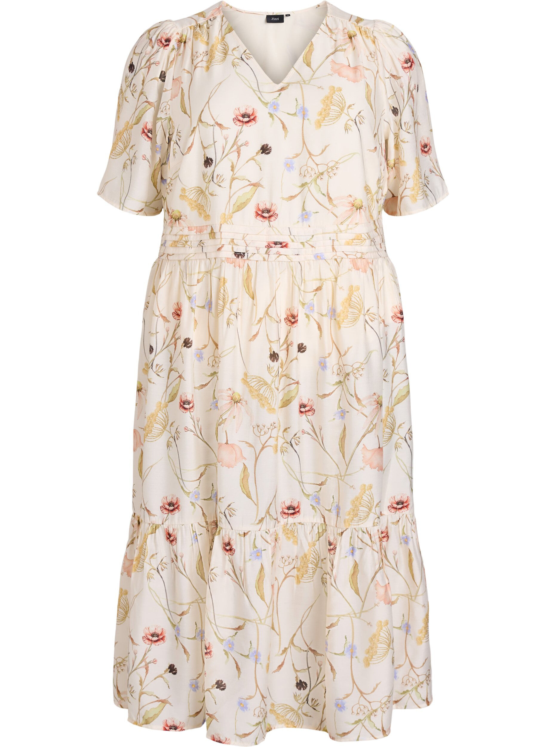 ZizzifashionFloral midi dress with an A-line shape, Beige, Packshot image number 0
