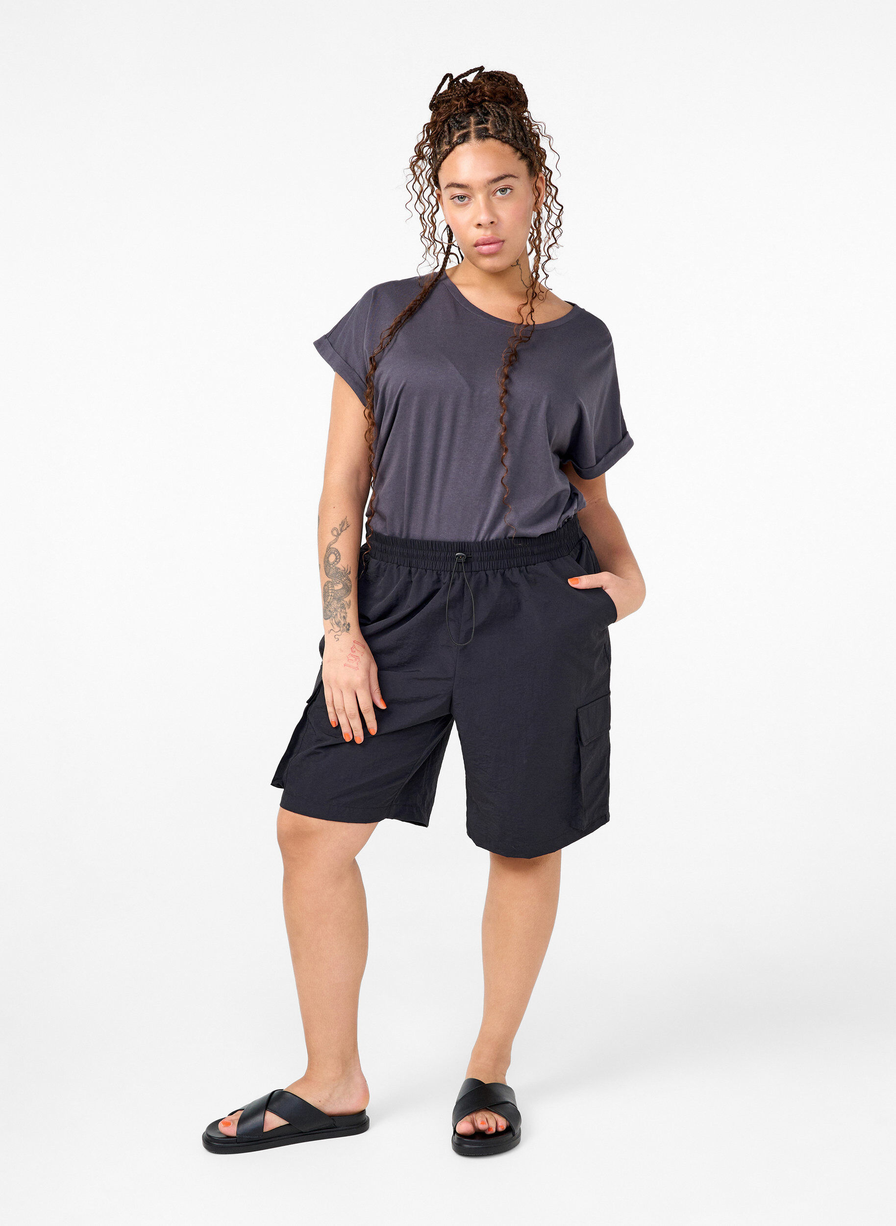 Zizzifashion Short sleeved cotton blend t-shirt, Dark Grey, Model image number 1