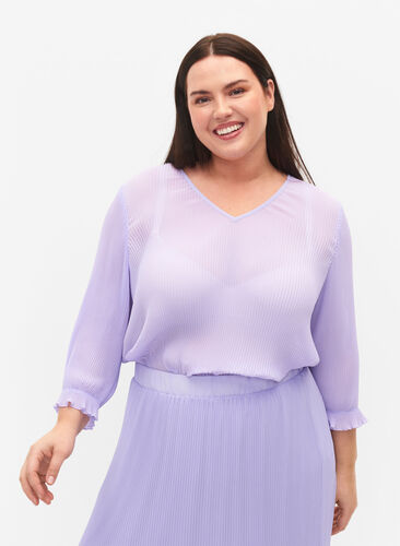 Pleated top with 3/4 sleeves, Lavender, Model image number 0