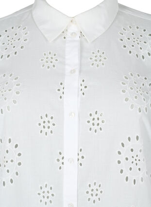Shirt blouse with embroidery anglaise and 3/4 sleeves, Bright White, Packshot image number 2