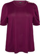 Blouse with button detail and short puff sleeves, Dark Bordeaux, Packshot image number 0