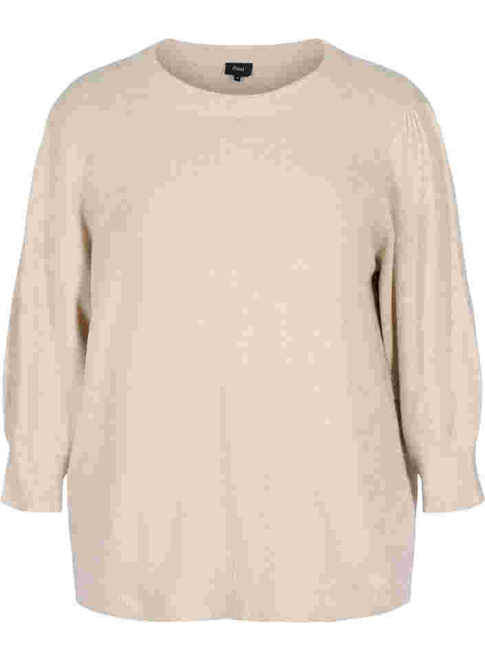 Mottled knitted top with 3/4-length sleeves, Pumice Stone Mel., Packshot image number 0