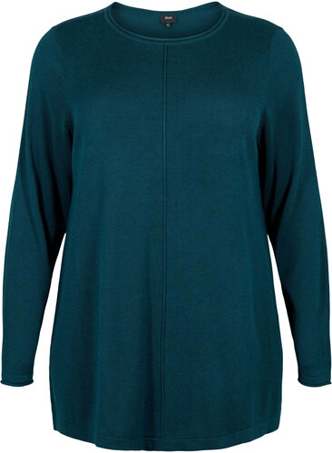 Knitted blouse in cotton-viscose blend, Reflecting Pond, Packshot image number 0