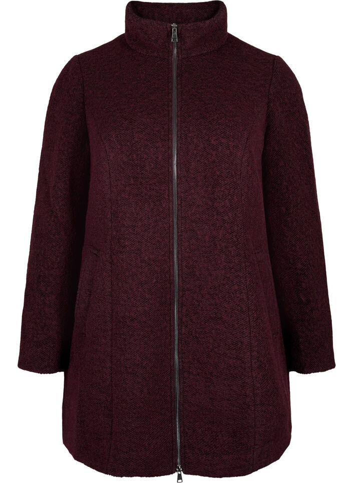 Melange bouclé coat with zipper, Tawny Port Mel., Packshot image number 0