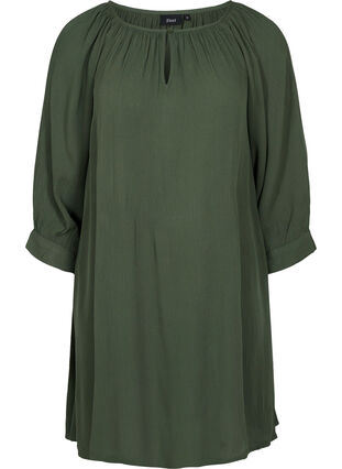 Viscose tunic with 3/4 sleeves, Thyme, Packshot image number 0