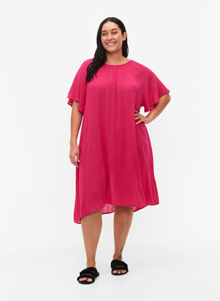 Viscose dress with short sleeves, Bright Rose, Model image number 2