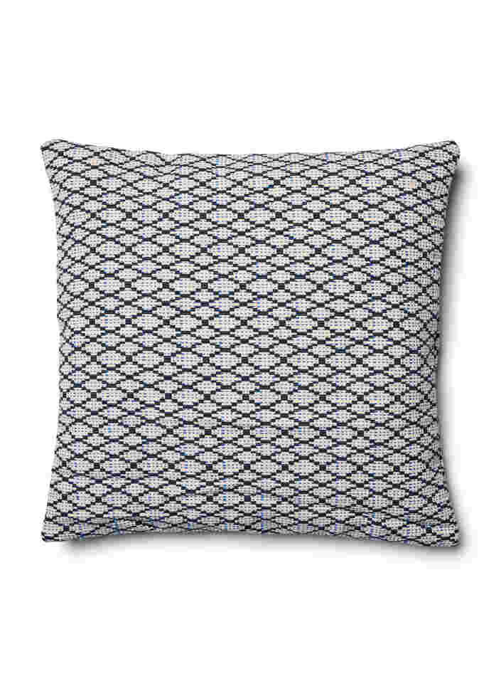 Jacquard patterned cushion cover, Black/Blue/White, Packshot image number 1